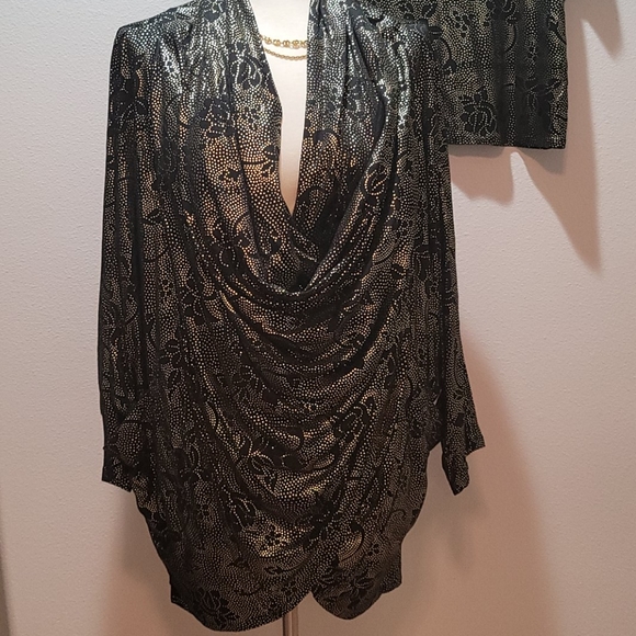 VINTAGE ZAKKS 80's METALLIC CROP TOP FLORAL OVERSIZED SMALL BLACK CARDIGAN SET - Picture 4 of 14